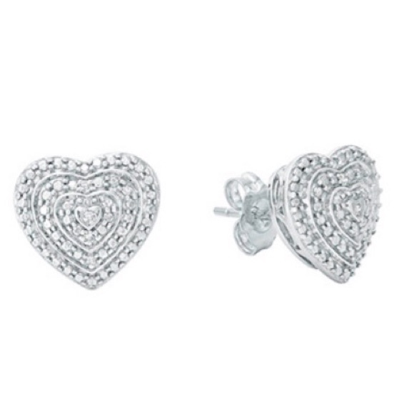 Kays Jewelry - Sterling Silver (925) Diamond Heart Stud Earrings